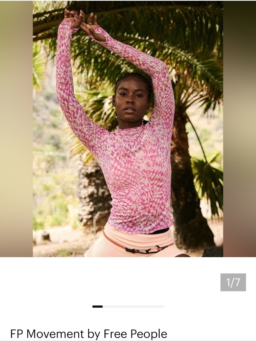 FREE PEOPLE MOVEMENT PINK COMBO HIGH JUMP PRINTED LONG SLEEVE MOCK NECK T…